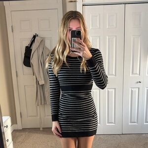 Dynamite Black and Gray Striped Long Sleeve Dress